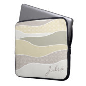 Roze Geel Groen Gebogen Streep Abstracte Wave Naam Laptop Sleeve (Voorkant Links)