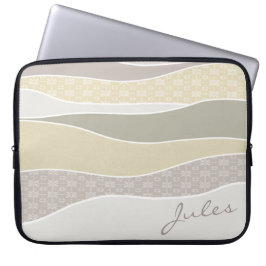 Roze Geel Groen Gebogen Streep Abstracte Wave Naam Laptop Sleeve