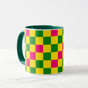 Roze Geel Groen Geruit Patroonontwerp Mok