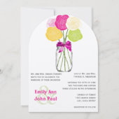 Roze Geel Groen Modern Mason Jar Floral Invite Kaart (Voorkant)