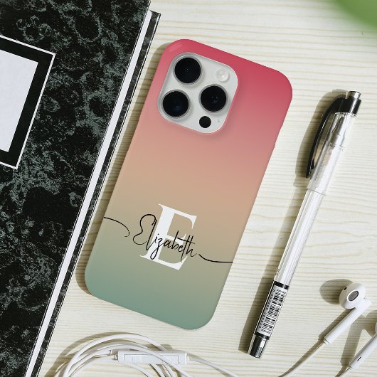 Roze Geel & Groen Verloop Script Naam Monogram Case-Mate iPhone Case
