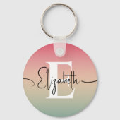 Roze Geel & Groen Verloop Script Naam Monogram Sleutelhanger (Voorkant)