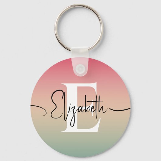 Roze Geel & Groen Verloop Script Naam Monogram Sleutelhanger (Voorkant)