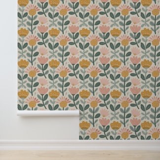 Roze Geel Modern Bloemmotief Behang