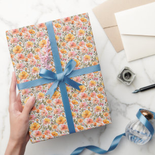 Roze Geel Oranje Wilde Bloemen Bruidsfeest Baby Cadeaupapier