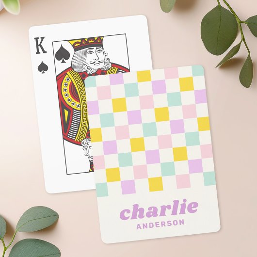 Roze geel paarse blauw dambord pokerkaarten