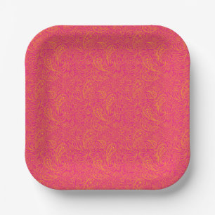 Roze geel paisleypatroon papieren bordje