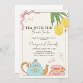 Roze Geel Schattigee Bruids Tea Party Kaart (Voorkant / Achterkant)