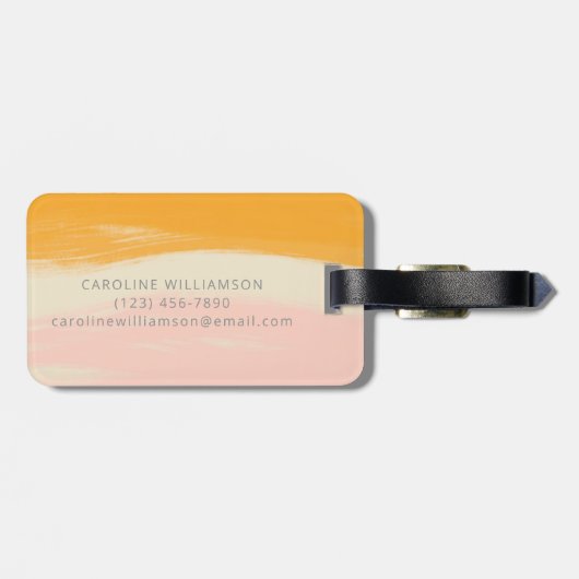 Roze Geel Sinaasappel Abstracte Waterverf Custom N Bagagelabel (Achterkant horizontaal)