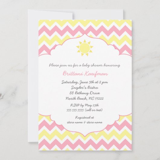 Roze Geel Sunshine meisje baby shower Kaart (Voorkant)