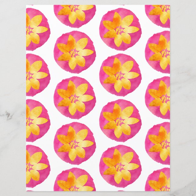 Roze geel, tropisch bloemig papier (Voorkant)