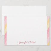 Roze Geel Wit Handschrift Naam Tekst Sjabloon Briefpapier (Voorkant / Achterkant)