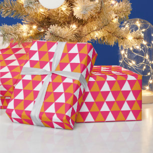 Roze geel wit kerstpatroon cadeaupapier