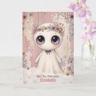 Roze Geest Halloween Schattig Pinkoween Boe Groet Kaart
