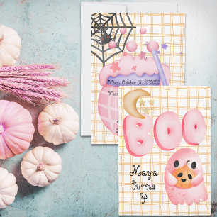 Roze geest schattig boo halloween leeftijd 4 verja kaart
