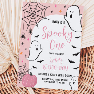 Roze Geest Spoky Eén Halloween Verjaardag Kaart