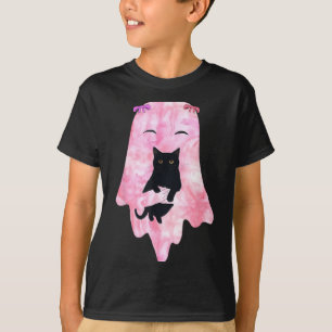 Roze Geest Zwarte Kat Bogen Grappig Vintage Grieze T-shirt
