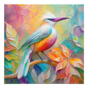 Roze gefactureerde rode borst fantasie vogel foto afdruk