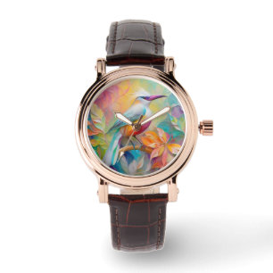 Roze gefactureerde rode borst fantasie vogel horloge