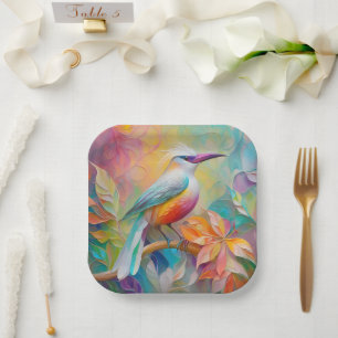 Roze gefactureerde rode borst fantasie vogel papieren bordje