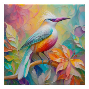 Roze gefactureerde rode borst fantasie vogel perfect poster