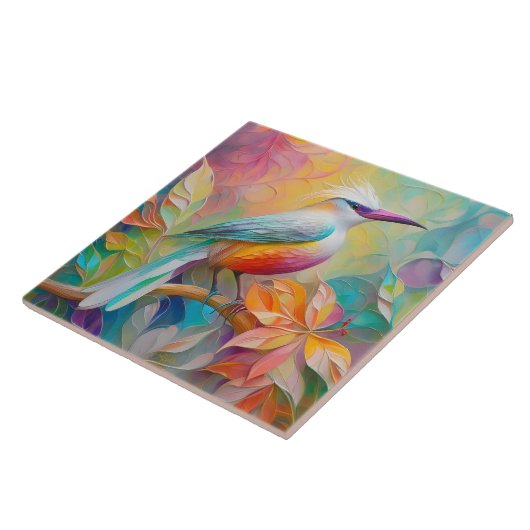 Roze gefactureerde rode borst fantasie vogel tegeltje (Zijkant)