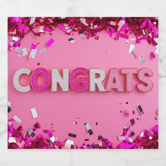 Roze "Gefeliciteerd" Sparkling Wijnetiket (Enkel label)