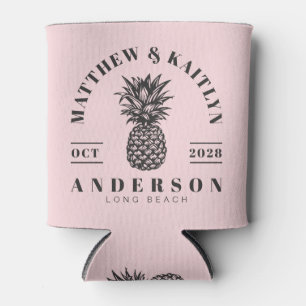 Roze Gefluister en Zwarte Tropische Ananas Bruilof Blikjeskoeler