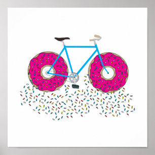 Roze geglaasde Donut Wheels-fiets met sprinken Poster
