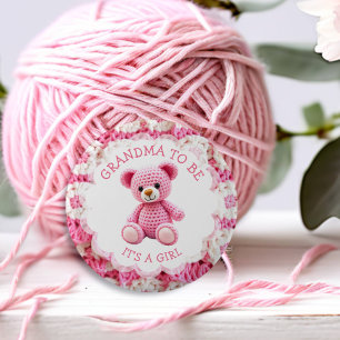 Roze Gehaakt Knuffelbeertje   Wordt Oma Ronde Button 5,7 Cm