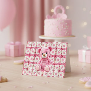 Roze gehaakte beer Baby Shower Bedankt