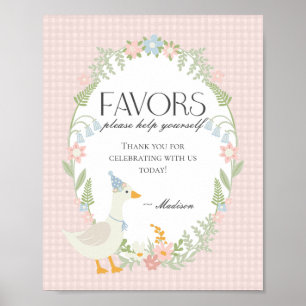 Roze Gekke Gans Floral Gingham Favors Sign Poster
