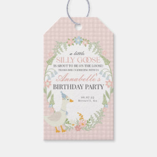 Roze Gekke Gans Floral Gingham Verjaardagsgunst Cadeaulabel