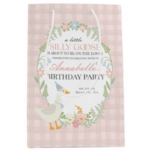 Roze Gekke Gans Floral Gingham Verjaardagsgunst Medium Cadeauzakje