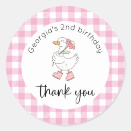 Roze Gekke Gans Verjaardag Bedankt Ronde Sticker