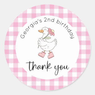 Roze Gekke Gans Verjaardag Bedankt Ronde Sticker