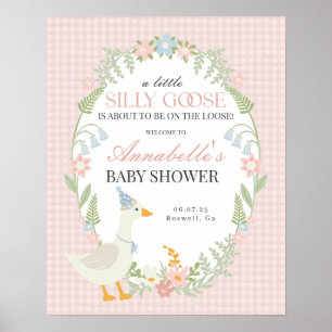 Roze Gekke Goose Gingham Baby shower Welkomstbord Poster
