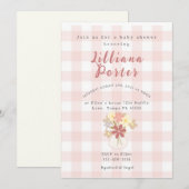 Roze Gekleurde Bloem Baby Shower Uitnodiging (Voorkant / Achterkant)