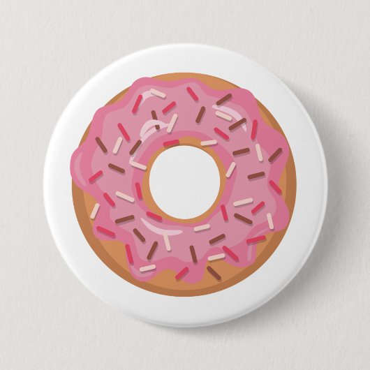 Roze gekleurde donut met sprinken ronde button 7,6 cm (Voorkant)