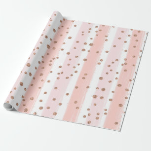 Roze gekleurde strips & Gold Confetti Pattern Cadeaupapier