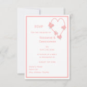 Roze Gekleurde Vlinders Hart Ontwerp Trouwen RSVP Kaartje (Voorkant)