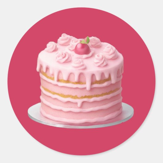 Roze gelaagde Drip Cake Emoji Ronde Sticker (Voorkant)