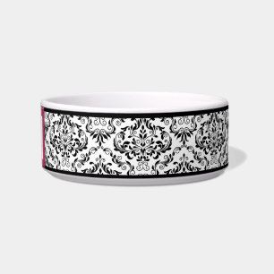 Roze gelabeld Etiket design Damask Cat Bowl Voerbakje