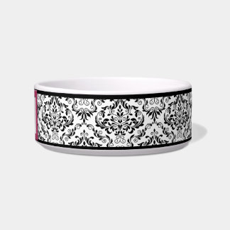 Roze gelabeld Etiket design Damask Cat Bowl Voerbakje