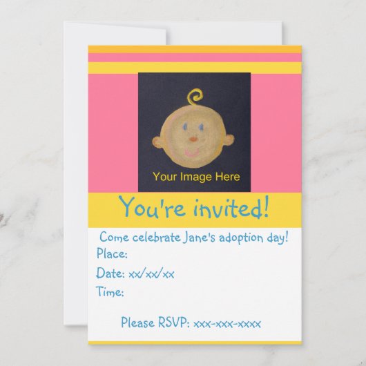 Roze Gele Adoptiepartij Uitnodigen Kaart (Voorkant)