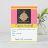 Roze Gele Adoptiepartij Uitnodigen Kaart (Staand voorkant)