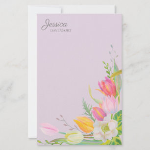 Roze Gele Aquarel Tulpen Lente Bloemen Briefpapier