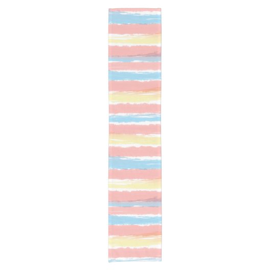 Roze gele blauwe Waterverf Stripes Korte Tafelloper (Voorkant)