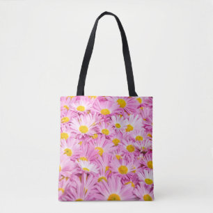 Roze gele bloemen naadloze achtergrond draagtas