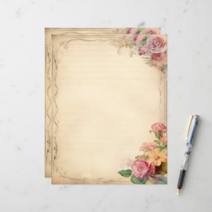 Roze Gele Bloemige Junk Journal Antieke Kantoorart